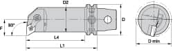 Kennametal - Right Hand Cut, 50mm Min Bore Diam, Size KM63 Steel Modular Boring Cutting Unit Head - 4.6063" Max Bore Depth, Through Coolant, Compatible with DN.. - Strong Tooling