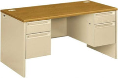 Hon - Steel-Reinforced High-Pressure Laminate Double Pedestal Desk - 60" Wide x 30" Deep x 29-1/2" High, Harvest/Putty - Strong Tooling