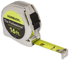 Komelon - 16' x 3/4" Yellow Blade Tape Measure - 1/16" Graduation, Inch Graduation Style, Silver Case - Strong Tooling