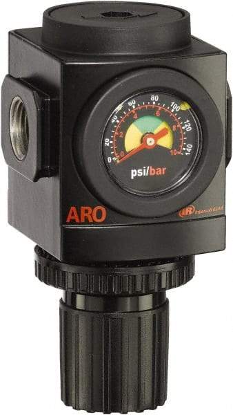 ARO/Ingersoll-Rand - 1/2 NPT Port, 210 CFM, Aluminum Standard Regulator - 0 to 140 psi Range, 250 Max psi Supply Pressure, 1/8" Gauge Port Thread, 3.15" Wide x 5.472" High - Strong Tooling