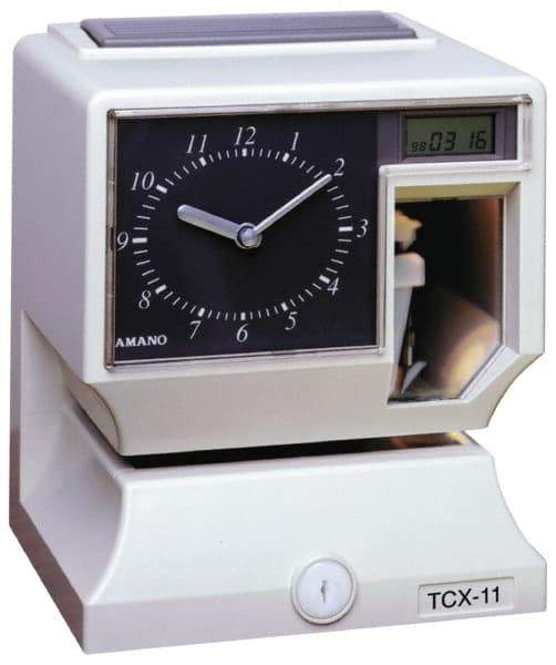 Amano - 110 VAC, Dial,Digital Plastic Manual and Automatic Time Clock and Recorder - 6-3/4 Inch Wide x 6-1/4 Inch Deep x 8-1/4 Inch High, White, UL and CUL Listed - Strong Tooling