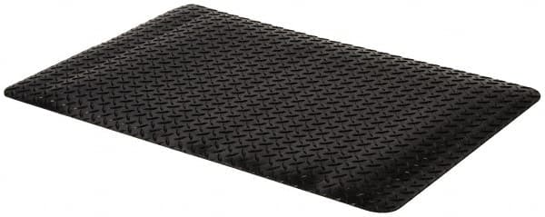 Anti-Fatigue Mat: 12' Length, 9/16″ Thick, Vinyl Diamond Plate, Black, Dry