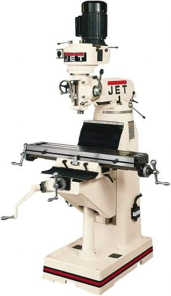 Jet - 7-7/8" Table Width x 35-3/4" Table Length, Step Pulley Control, 1 Phase Knee Milling Machine - R8 Spindle Taper, 1-1/2 hp - Strong Tooling