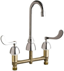 Chicago Faucets - Wrist Blade Handle, Wide Spread Bathroom Faucet - Two Handle, Educational and Healthcare Drain, Gooseneck Spout - Strong Tooling