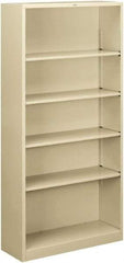 Hon - 5 Shelf, 71" High x 34-1/2" Wide Bookcase - 12-5/8" Deep, Steel, Putty - Strong Tooling