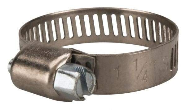 Value Collection - SAE Size 12, 1/2 to 1-1/4" Diam, Stainless Steel/Carbon Steel Worm Drive Clamp - 5/16" Wide, Material Grade 301 - Strong Tooling