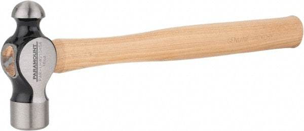 Paramount - 1 Lb Head Ball Pein Hammer - Wood Handle, 13-3/4" OAL - Strong Tooling