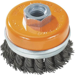 WALTER Surface Technologies - 4" Diam, 5/8-11 Threaded Arbor, Steel Fill Cup Brush - 0.02 Wire Diam, 8,600 Max RPM - Strong Tooling