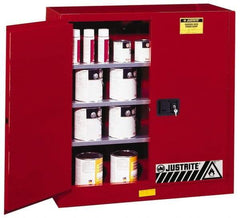 Justrite - 2 Door, 3 Shelf, Red Steel Standard Safety Cabinet for Flammable and Combustible Liquids - 44" High x 43" Wide x 18" Deep, Manual Closing Door, 3 Point Key Lock, 40 Gal Capacity - Strong Tooling