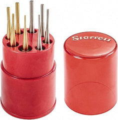 Starrett - 8 Piece, 1/16 to 5/32", Pin Punch Set - Round Shank, Brass & Steel, Comes in Plastic Tube - Strong Tooling