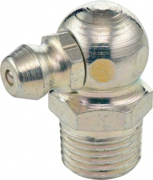 Umeta - 90° Head Angle, 1/4-18 PTF Steel Standard Grease Fitting - 14mm Hex, 22mm Overall Height, 6.5mm Shank Length, Zinc Plated Finish - Strong Tooling