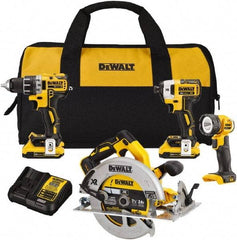 DeWALT - 20 Volt Cordless Tool Combination Kit - Includes 1/2" Drill/Driver, 1/4" Impact Driver, 7-1/4 Circular Saw & LED Worklight, Lithium-Ion Battery Included - Strong Tooling