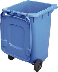 Vestil - 64 Gal Blue Rectangle Trash Can - Polyethylene, None Graphic, 39-15/16" High x 28-1/2" Long x 23-1/2" Wide, Lid Included - Strong Tooling