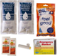 PRO-SAFE - Emergency Preparedness Kits Type: Cool Down Emergency Kit Contents: (2) Emergency Drinking Water Packets; (2) Sunscreen + Insect Repellant Cream; Cooling Towel; Emergency Mylar Blanket; Lip Balm - Strong Tooling