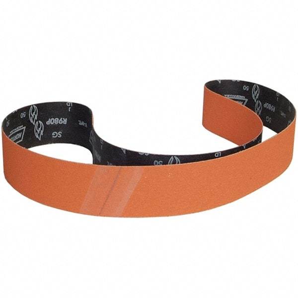 Norton - 3" Wide x 90" OAL, 36 Grit, Ceramic Abrasive Belt - Ceramic, Coated, Y Weighted Cloth Backing - Strong Tooling