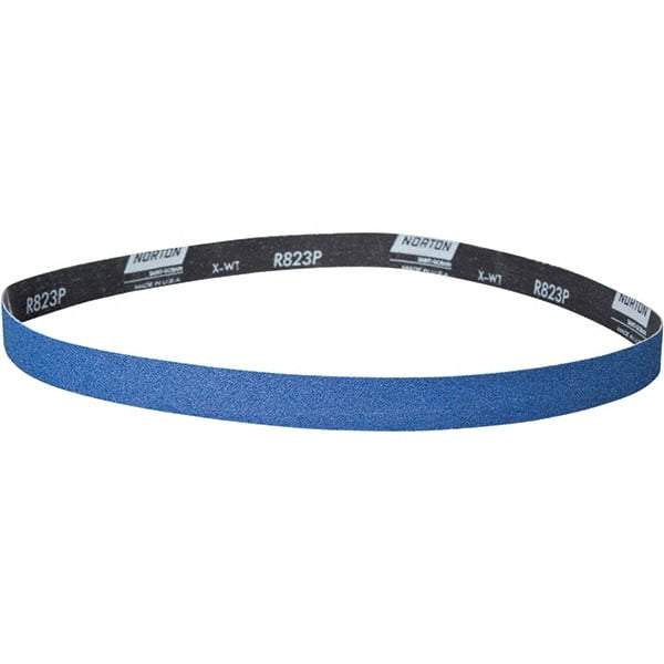 Norton - 1-1/2" Wide x 60" OAL, 100 Grit, Zirconia Alumina Abrasive Belt - Zirconia Alumina, Coated, X Weighted Cloth Backing - Strong Tooling