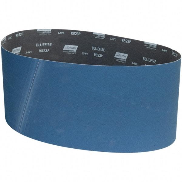 Norton - 9" Wide x 60" OAL, 220 Grit, Zirconia Alumina Abrasive Belt - Zirconia Alumina, Coated, X Weighted Cloth Backing - Strong Tooling