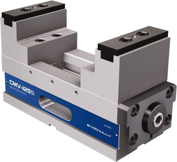 Samchully - 100mm Jaw Width, 195mm Max Jaw Opening, 100mm Throat Depth, Manual Precision Self Centering Vise - Steel, 11.22" OAL x 3-15/16" OAW x 6.2992" OAH - Strong Tooling