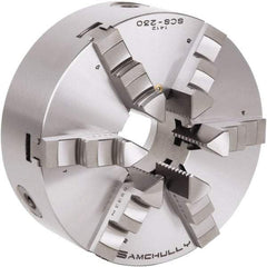 Samchully - 6 Jaw, 310mm Diam, Self Centering Manual Lathe Chuck - Plain Back Mount, Adjustable, 100mm Through Hole Diam, Forged Steel - Strong Tooling