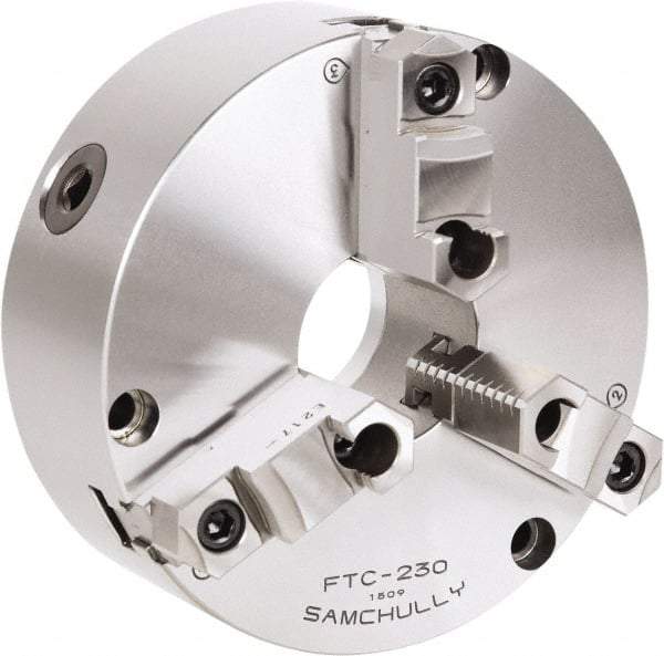 Samchully - 3 Jaw, 460mm Diam, Self Centering Manual Lathe Chuck - Front Mount, Adjustable, 190mm Through Hole Diam, Forged Steel - Strong Tooling