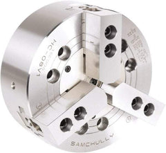 Samchully - 3 Jaw, 1400mm Chuck Diam, Plain Back Mount, 0mm Through Hole Diam, Drawbar Hydraulic Power Lathe Chuck - Tongue & Groove Jaw Interface, 450 RPM, Steel Body - Strong Tooling