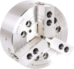 Samchully - 3 Jaw, 304mm Chuck Diam, Plain Back Mount, 0mm Through Hole Diam, Drawbar Hydraulic Power Lathe Chuck - 1.5mm x 60° Serrated Jaw Interface, 2,500 RPM, Steel Body - Strong Tooling