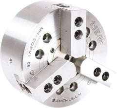 Samchully - 3 Jaw, 315mm Chuck Diam, Plain Back Mount, 315mm Through Hole Diam, Drawtube Hydraulic Power Lathe Chuck - 1.5mm x 60° Serrated Jaw Interface, 3,000 RPM, Steel Body - Strong Tooling