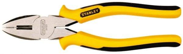 Stanley - 8-3/4" OAL, 1-31/64" Jaw Length, Side Cutting Linesman's Pliers - Serrated Jaw, Round Nose Head, TPR Handles - Strong Tooling