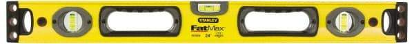 Stanley - 72" Long 5 Vial Box Beam Level - Aluminum, Yellow, 2 Level & 3 Plumb Vials - Strong Tooling