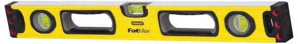 Stanley - 48" Long 3 Vial Box Beam Level - Aluminum, Yellow, 1 Level & 2 Plumb Vials - Strong Tooling