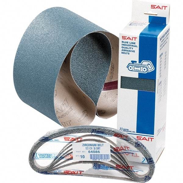 Sait - 1/2" Wide x 24" OAL, 40 FEPA Grit, Zirconia Alumina Abrasive Belt - Zirconia Alumina, Very Coarse, Coated, Y Weighted Cloth Backing, Wet/Dry, Series Z-H - Strong Tooling