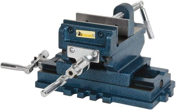 Interstate - 3-35/64" Jaw Opening Capacity x 1.18" Throat Depth, Horizontal Drill Press Vise - 4" Wide x 1.18" High Jaw, Cross Slide Base, Standard Speed, 8" OAL x 5.1" Overall Height, Cast Iron - Strong Tooling