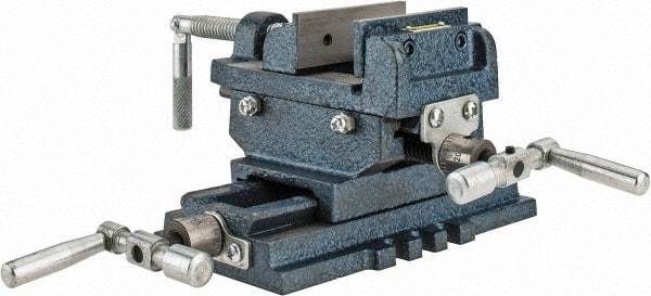 Interstate - 2-23/32" Jaw Opening Capacity x 1" Throat Depth, Horizontal Drill Press Vise - 3" Wide x 27/32" High Jaw, Cross Slide Base, Standard Speed, 5-7/16" OAL x 4.72" Overall Height, Cast Iron - Strong Tooling