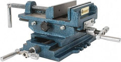 Interstate - 5-5/16" Jaw Opening Capacity x 1-5/16" Throat Depth, Horizontal Drill Press Vise - 5" Wide x 1-5/16" High Jaw, Cross Slide Base, Standard Speed, 10" OAL x 5.3" Overall Height, Cast Iron - Strong Tooling