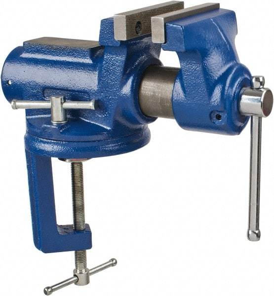 Gibraltar - 4" Jaw Width, 2-1/4" Opening Capacity, 2" Throat Depth, Cast Iron Stationary Bench Vise - Clamp-On Base Attachment - Strong Tooling