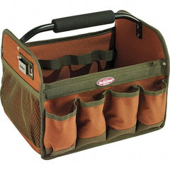 Bucket Boss - 23 Pocket Brown & Green Polyester Tool Bag - 12" Wide x 10" Deep x 11" High - Strong Tooling