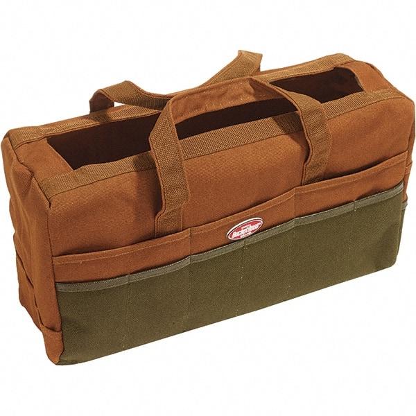 Bucket Boss - 30 Pocket Brown & Green Canvas Tool Bag - 17" Wide x 6" Deep x 10" High - Strong Tooling