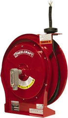 Reelcraft - 12 AWG, 50' Cable Length, Cord & Cable Reel with Flying Lead End - 0 Outlets, 16 Amps, 600 Volts, SEOOW Cable, Red Reel, Spring Driven Reel - Strong Tooling