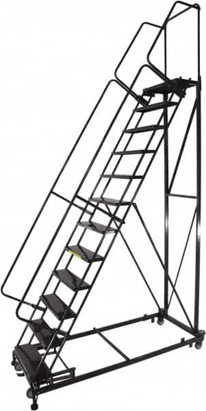 Ballymore - 173" 14 Step Ladder - Rolling Safety Ladder, 600 Lb Capacity, 140" Platform Height, 32" Base Width x 107" Base Depth, Perforated Tread - Strong Tooling