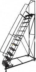 Ballymore - 173" 14 Step Ladder - Rolling Safety Ladder, 600 Lb Capacity, 140" Platform Height, 32" Base Width x 107" Base Depth, Perforated Tread - Strong Tooling