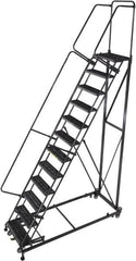 Ballymore - 153" 12 Step Ladder - Rolling Safety Ladder, 600 Lb Capacity, 120" Platform Height, 32" Base Width x 94" Base Depth, Serrated - Strong Tooling