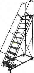 Ballymore - 143" 11 Step Ladder - Rolling Safety Ladder, 600 Lb Capacity, 110" Platform Height, 32" Base Width x 87" Base Depth, Expanded Metal Tread - Strong Tooling