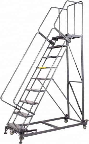 Ballymore - 123" 9 Step Ladder - Rolling Safety Ladder, 600 Lb Capacity, 90" Platform Height, 32" Base Width x 75" Base Depth, Perforated Tread - Strong Tooling