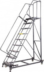 Ballymore - 123" 9 Step Ladder - Rolling Safety Ladder, 600 Lb Capacity, 90" Platform Height, 32" Base Width x 75" Base Depth, Perforated Tread - Strong Tooling