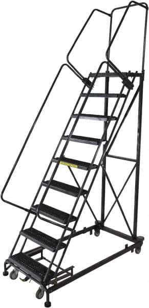 Ballymore - 123" 9 Step Ladder - Rolling Safety Ladder, 600 Lb Capacity, 90" Platform Height, 32" Base Width x 75" Base Depth, Serrated - Strong Tooling