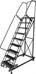 Ballymore - 123" 9 Step Ladder - Rolling Safety Ladder, 600 Lb Capacity, 90" Platform Height, 32" Base Width x 75" Base Depth, Serrated - Strong Tooling