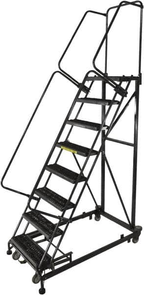 Ballymore - 113" 8 Step Ladder - Rolling Safety Ladder, 600 Lb Capacity, 80" Platform Height, 32" Base Width x 68" Base Depth, Serrated - Strong Tooling