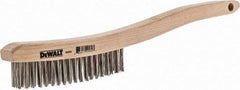 DeWALT - 19 Rows x 3 Columns Stainless Steel Scratch Brush - 13-11/16" OAL, 1-1/8" Trim Length, Wood Curved Handle - Strong Tooling