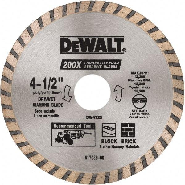 DeWALT - 4-1/2" Diam, 5/8 & 7/8" Arbor Hole Diam, Wet & Dry Cut Saw Blade - Diamond Matrix, Standard Round Arbor - Strong Tooling