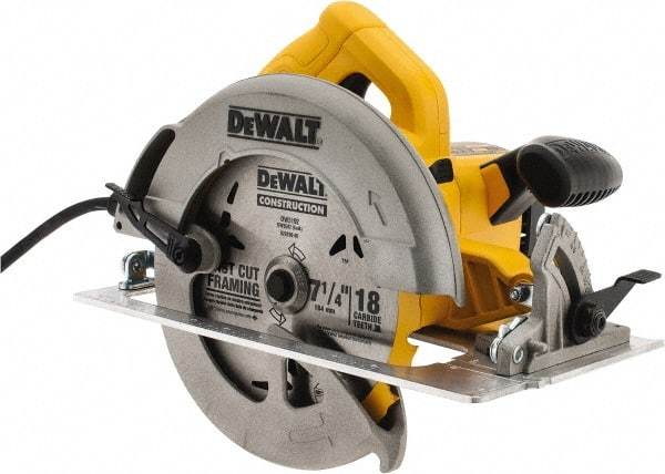 DeWALT - 15 Amps, 7-1/4" Blade Diam, 5,200 RPM, Electric Circular Saw - 120 Volts, 5/8" Arbor Hole, Right Blade - Strong Tooling